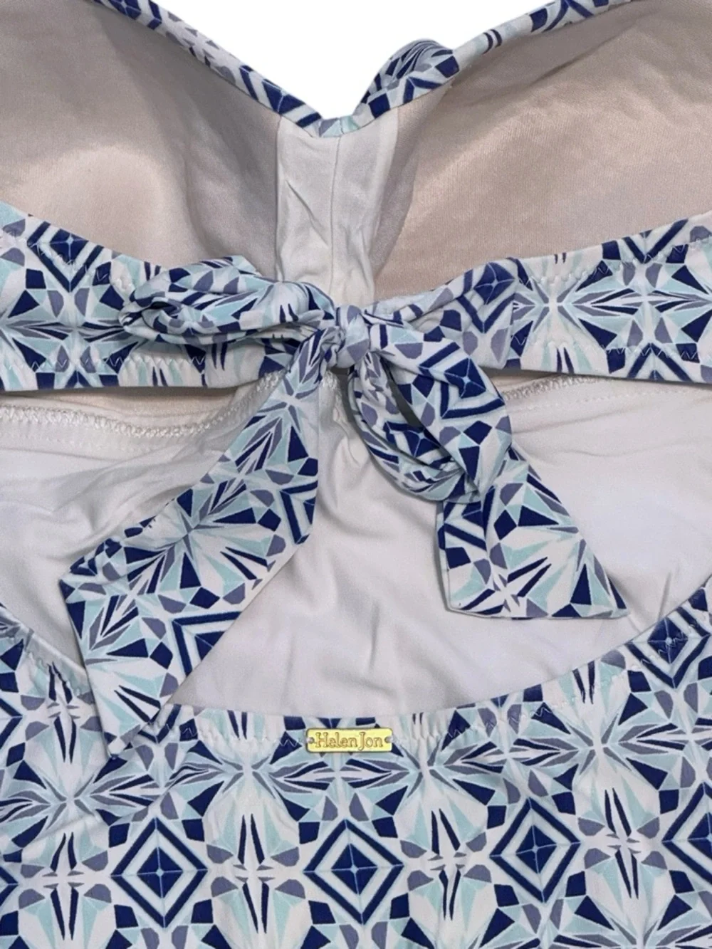 Helen Jon Swimsuit Blue Geo One-Piece Kaleidoscope Print Halter Strap Large